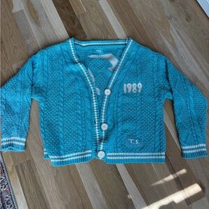 Limited Edition Taylor Swift 1989 Blue Cable Knit Cardigan with White Accents